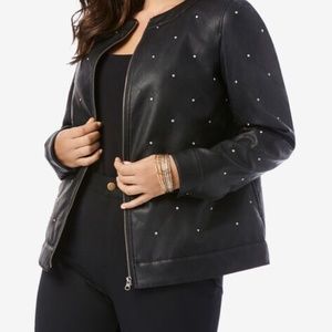 Leather Rhinestone-Studded Jacket for Women. Plus Size. New.